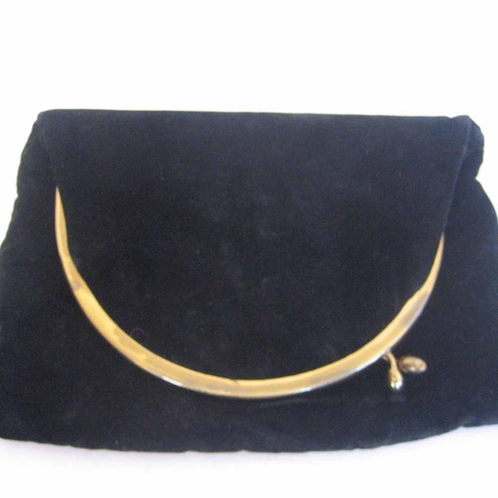 Vintage Black Velvet Clutch Evening Bag Purse